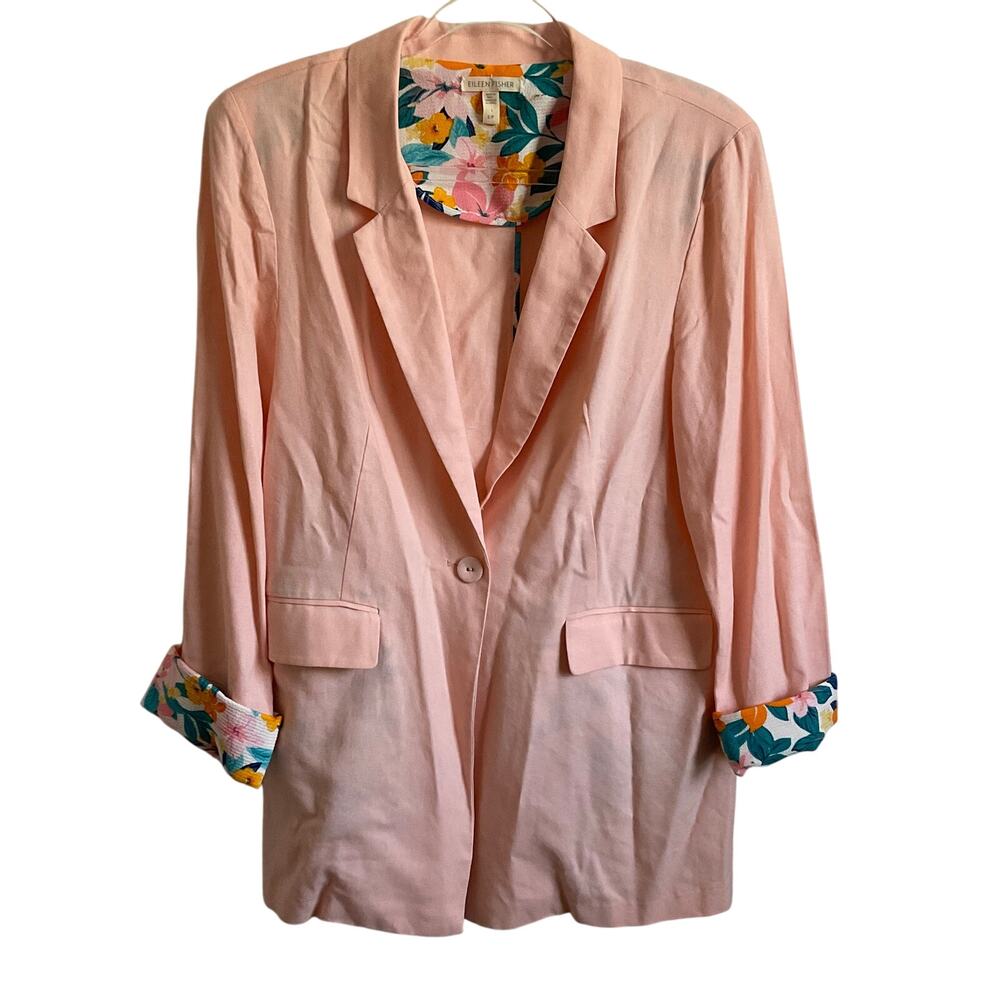 Eileen Fisher Linen Blend Longline Boyfriend Blazer -‎ Size Small